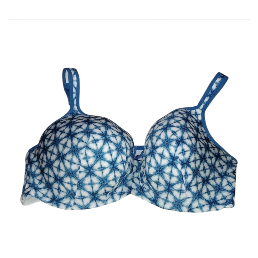 Lane Bryant Cacique Blue & White Tie Dye Underwire Bra Women's Plus Size 50DD
